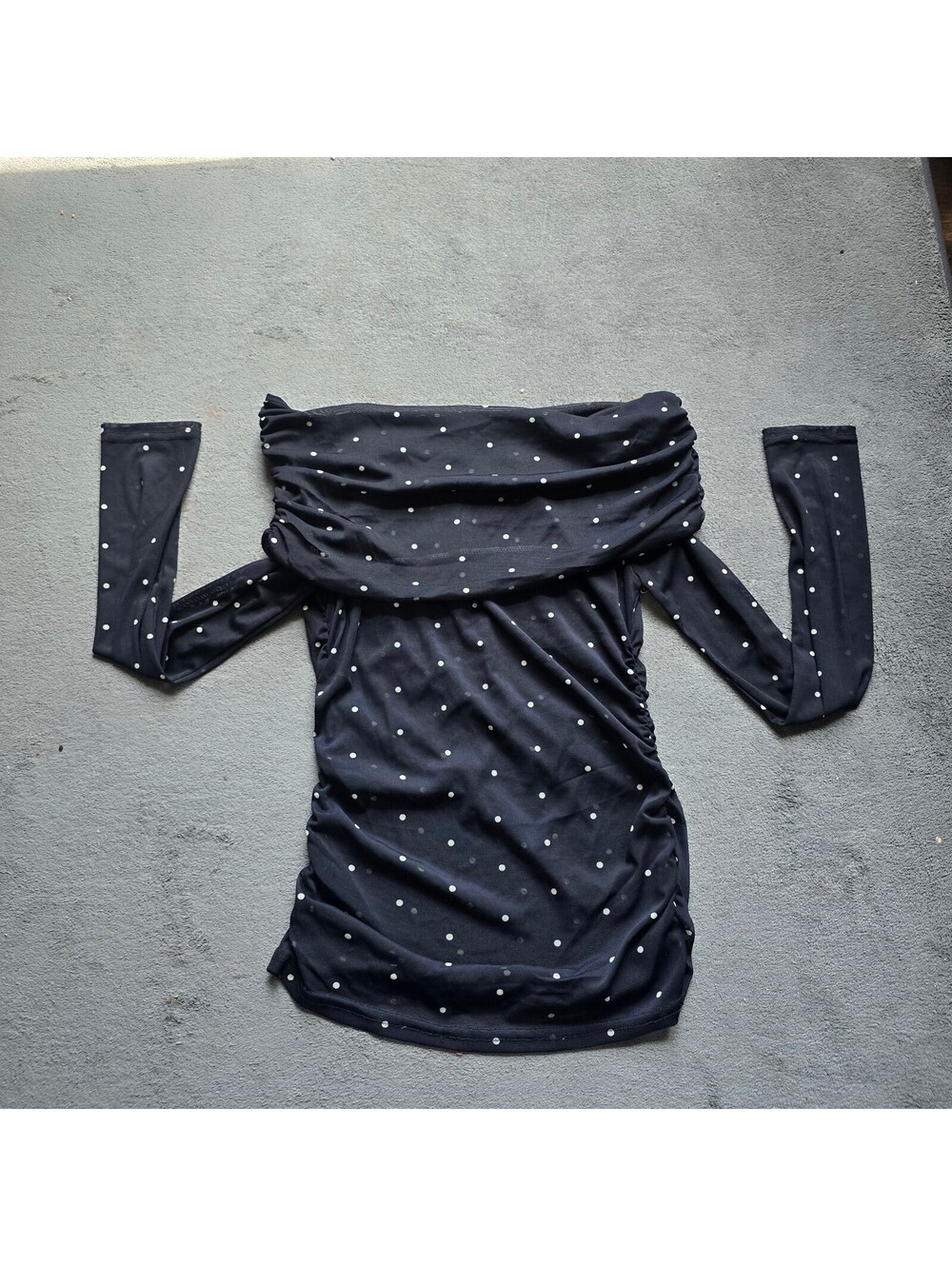 Jolie & Joy Black Polka Dot Off The Shoulder Cowl Neck Ruched Top